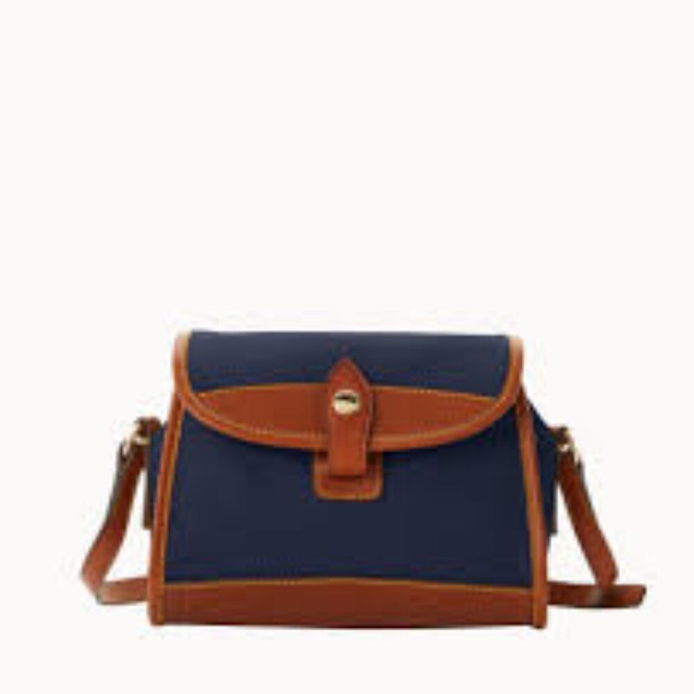 Dooney & Bourke Wayfarer Camden Navy and Brown Nylon Flap Crossbody Bag